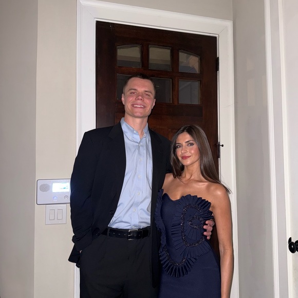 Fashion Nova Strapless Navy Dress with Ruffle Accents - Picture 2 of 2